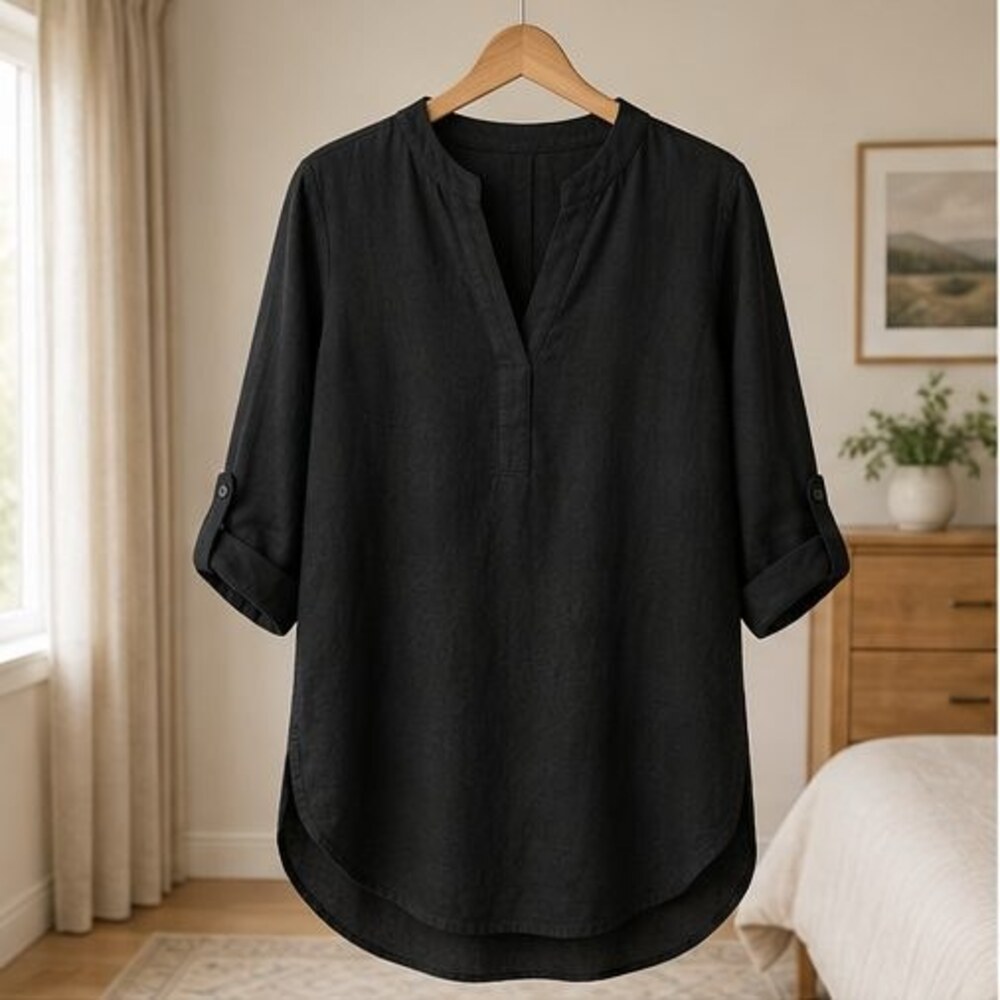 Black Split Neck Tunic Blouse